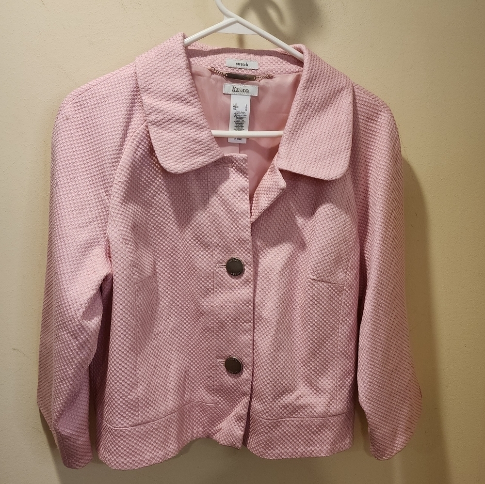 liz & co. Pink Textured Button-Front Blazer